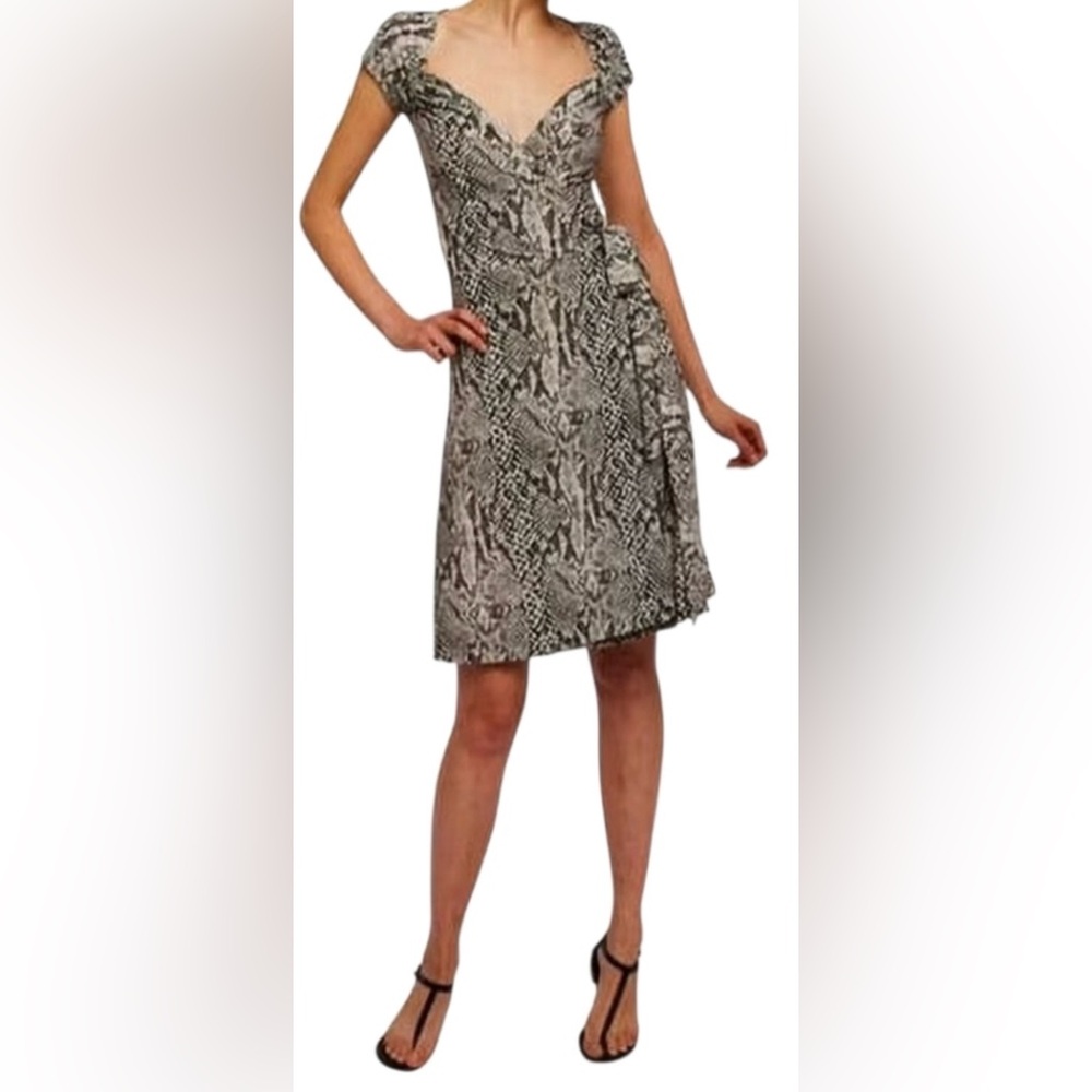 Norma Kamali Black & Gray Snake Print Wrap Dress Size M